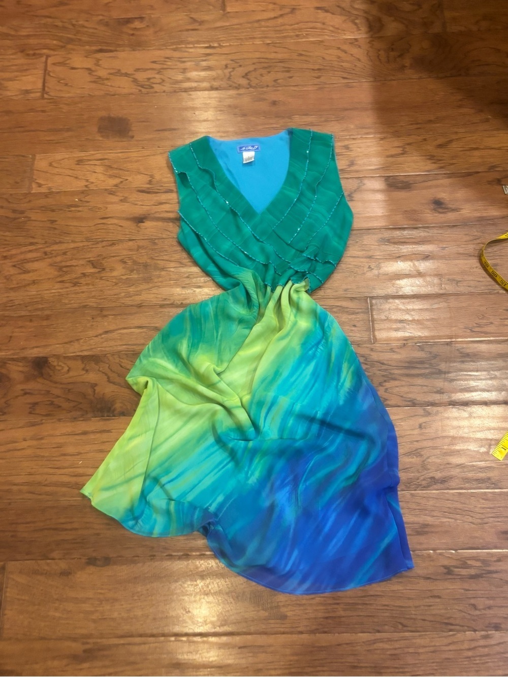 La Rue 19 Y2K Tropical Watercolor Ruffle Midi Dress Size 8
